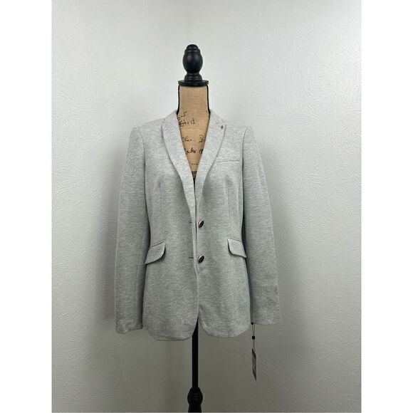 Tommy Hilfiger Women’s Grey Elbow-Patch Button-Cuff Blazer Size 12 - Picture 1 of 15